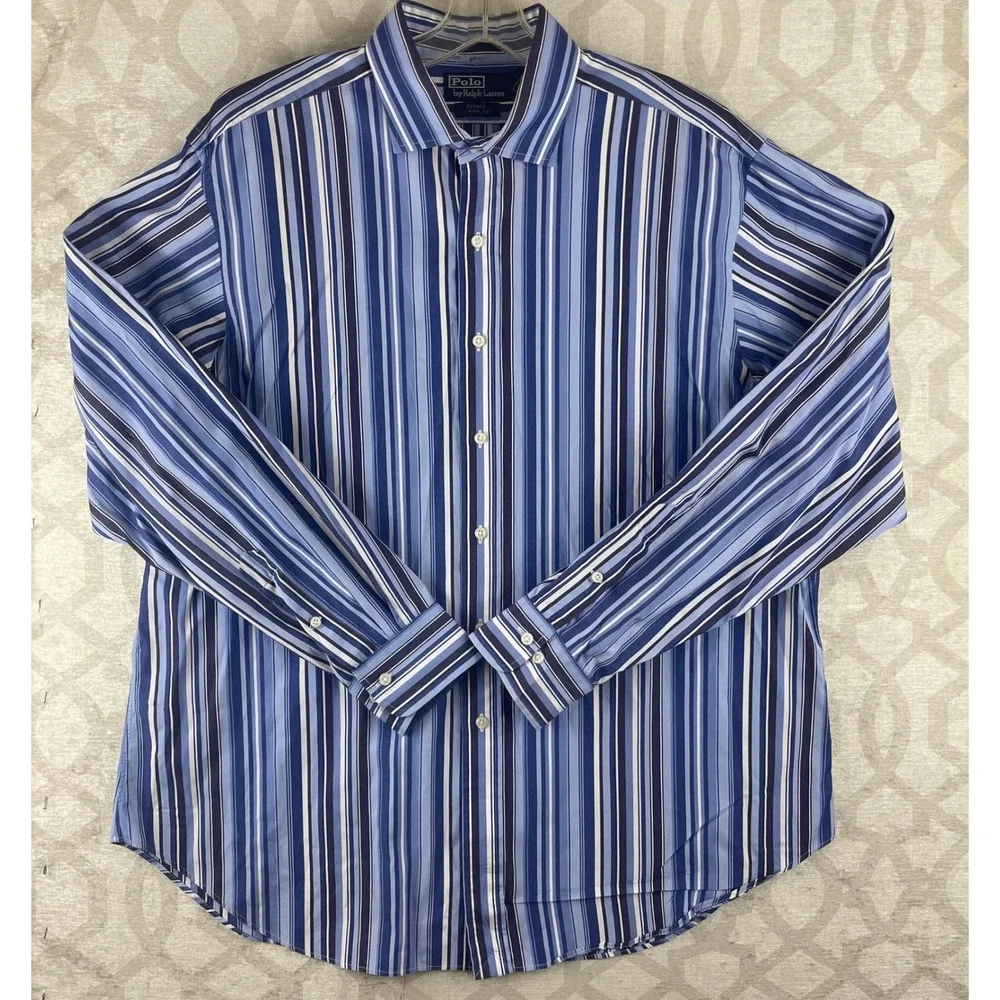 Polo Ralph Lauren Estate Mens XL Blue Striped Classic Fit Button Shirt